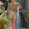 Short rayé femme coton écru kaki – Chic & Élégant | Dream By C