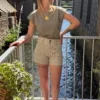 Short rayé femme coton écru kaki – Chic & Élégant | Dream By C