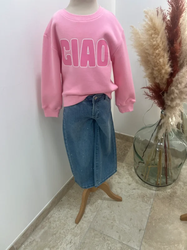 Sweat enfant col rond coton Ciao – Vert & Rose | Dream By C