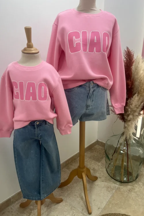 Sweat enfant col rond coton Ciao – Vert & Rose | Dream By C