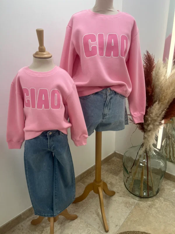 Sweat enfant col rond coton Ciao – Vert & Rose | Dream By C