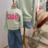 Sweat enfant col rond coton Ciao – Vert & Rose | Dream By C