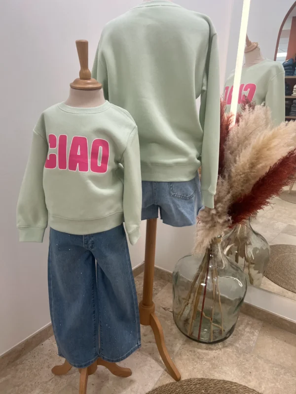 Sweat enfant col rond coton Ciao – Vert & Rose | Dream By C
