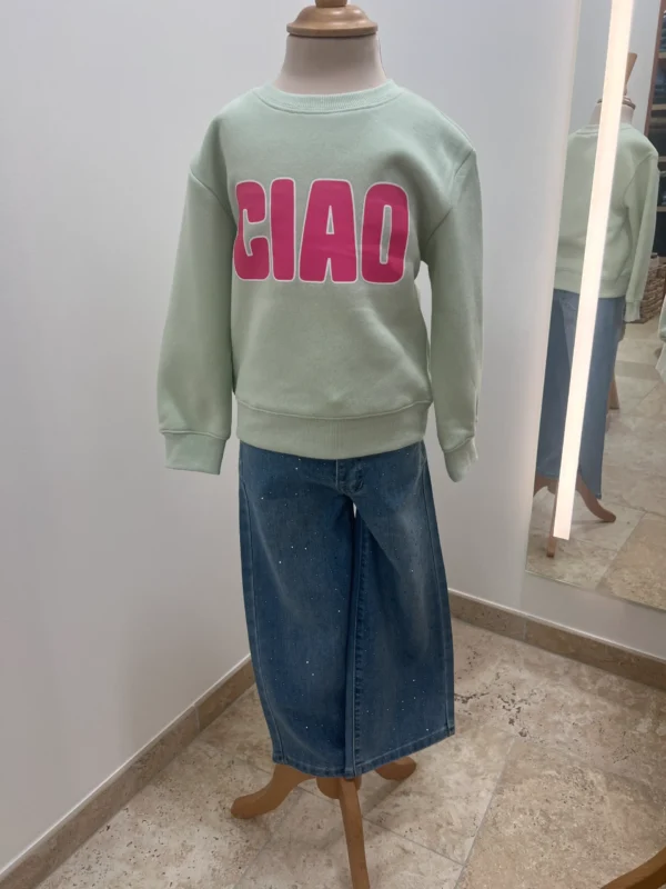 Sweat enfant col rond coton Ciao – Vert & Rose | Dream By C