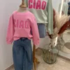 Sweat enfant col rond coton Ciao – Vert & Rose | Dream By C