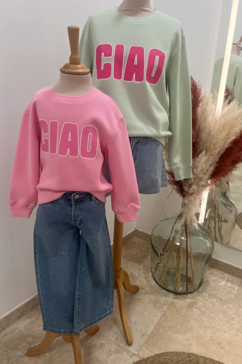 sweat-enfant-col-rond-coton-ciao-dream Sweat enfant col rond coton Ciao – Vert & Rose | Dream By C