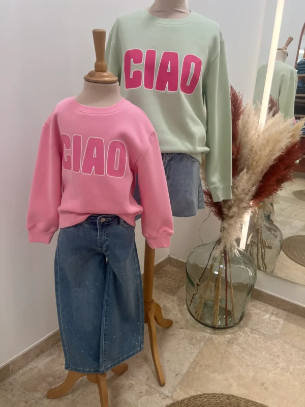 Sweat enfant col rond coton Ciao – Vert & Rose | Dream By C