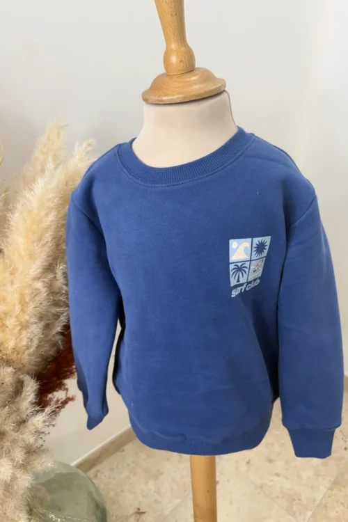 sweat-enfant-coton-bleu-surf-club- Sweat enfant coton bleu Surf Club – Flocage dos | Dream By C