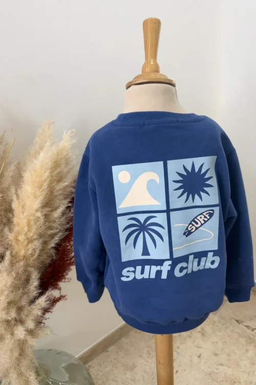 Sweat enfant coton bleu Surf Club – Flocage dos | Dream By C