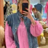 Blouse bohème manches bouffantes rose | Dream By C