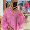 Blouse bohème manches bouffantes rose | Dream By C