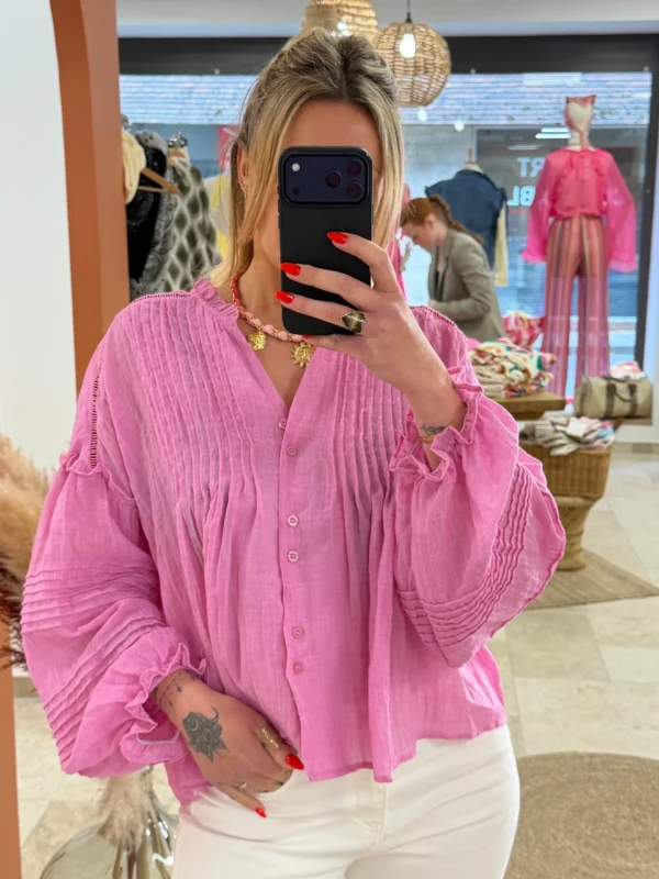 Blouse bohème manches bouffantes rose | Dream By C