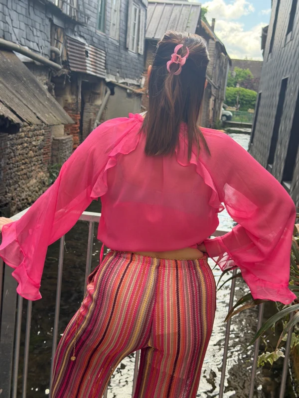 Blouse volants femme fuchsia, fluide et légère | Dream By C