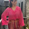 Blouse volants femme fuchsia, fluide et légère | Dream By C