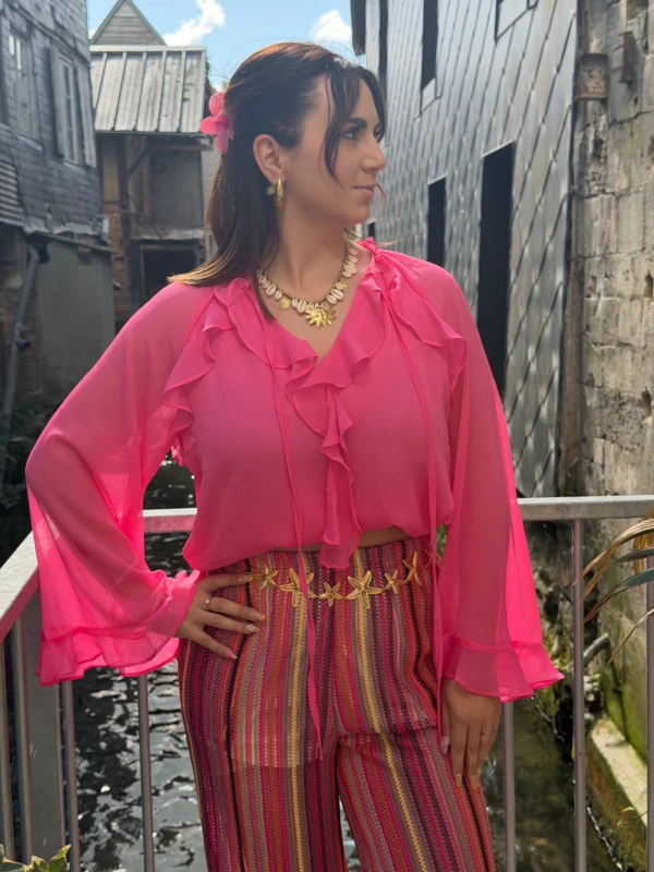 Blouse volants femme fuchsia, fluide et légère | Dream By C