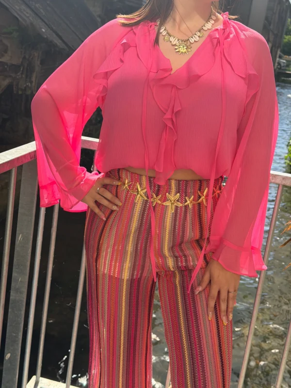 Blouse volants femme fuchsia, fluide et légère | Dream By C