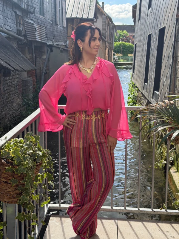 Blouse volants femme fuchsia, fluide et légère | Dream By C