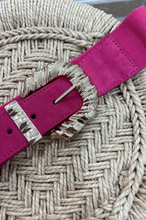 Ceinture fuchsia femme grosse boucle dorée reflet | Dream By C