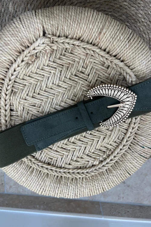 ceinture-kaki-femme-tendance-boucle-triangle-motifs- Ceinture kaki femme tendance boucle triangle motifs | Dream By C