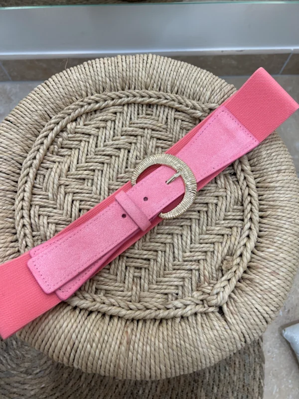 Ceinture large femme suédine rose boucle dorée | Dream By C