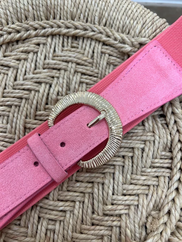Ceinture large femme suédine rose boucle dorée | Dream By C