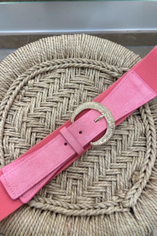 Ceinture large femme suédine rose boucle dorée | Dream By C
