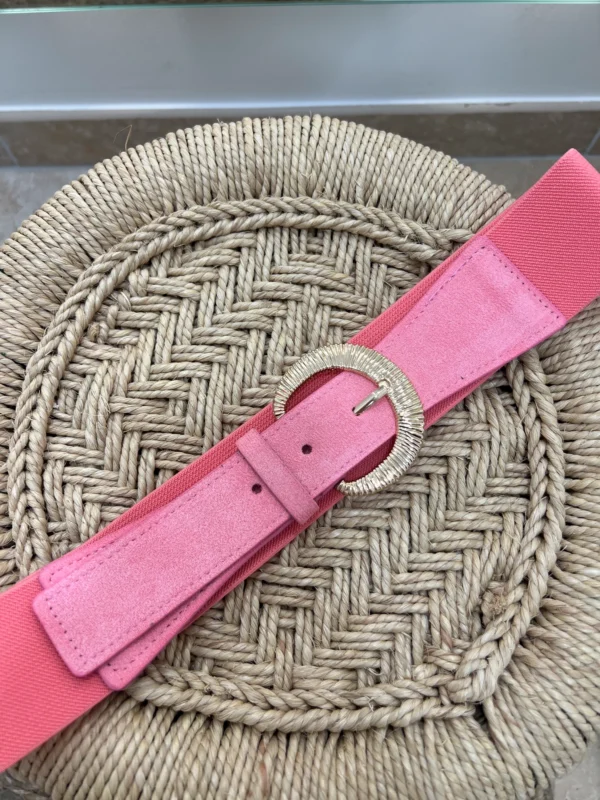 Ceinture large femme suédine rose boucle dorée | Dream By C
