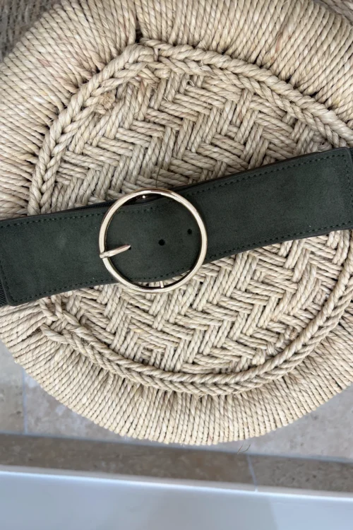 ceinture-olive-femme-elegante-boucle-doree-ronde- Ceinture olive femme élégante boucle dorée ronde | Dream By C