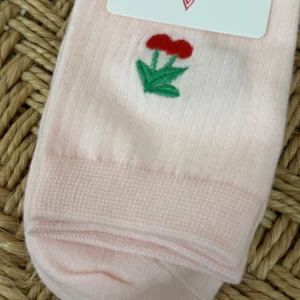 Chaussettes cerises femme rose pâle brodées | Dream By C
