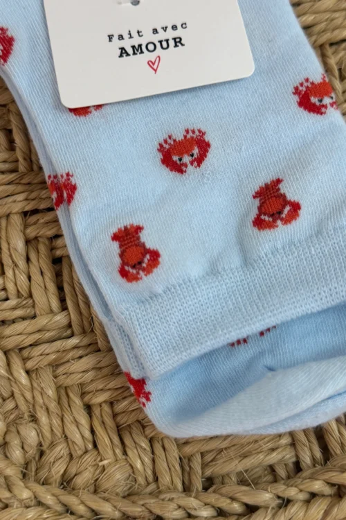 Chaussettes crabes femme bleues motif crabe rouge | Dream By C