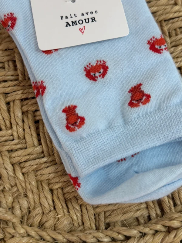 Chaussettes crabes femme bleues motif crabe rouge | Dream By C