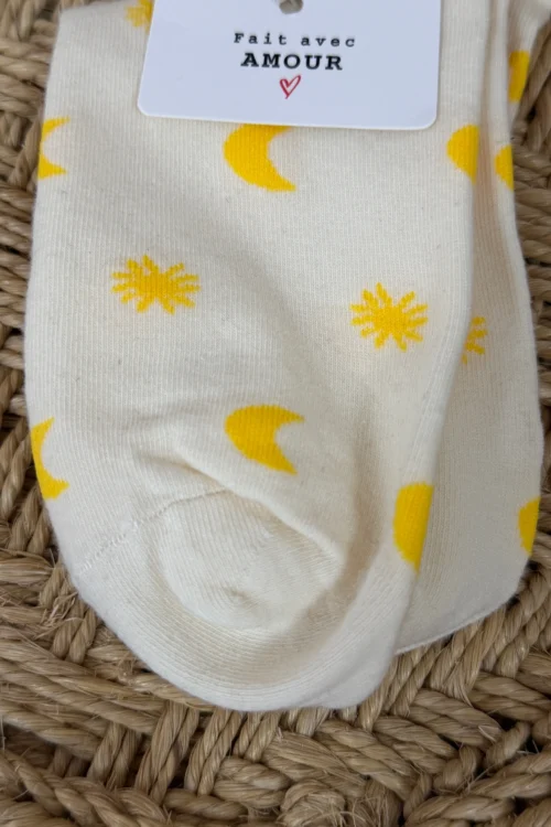 Chaussettes étoiles lunes femme beige côtelées | Dream By C