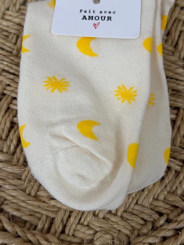 Chaussettes étoiles lunes femme beige côtelées | Dream By C