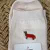 Chaussettes teckel femme brodé rose pâle côtelées | Dream By C
