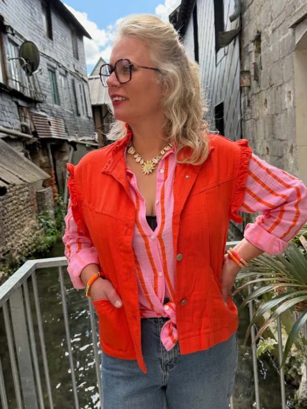 Chemise gaze coton femme rayée rose orange | Dream By C