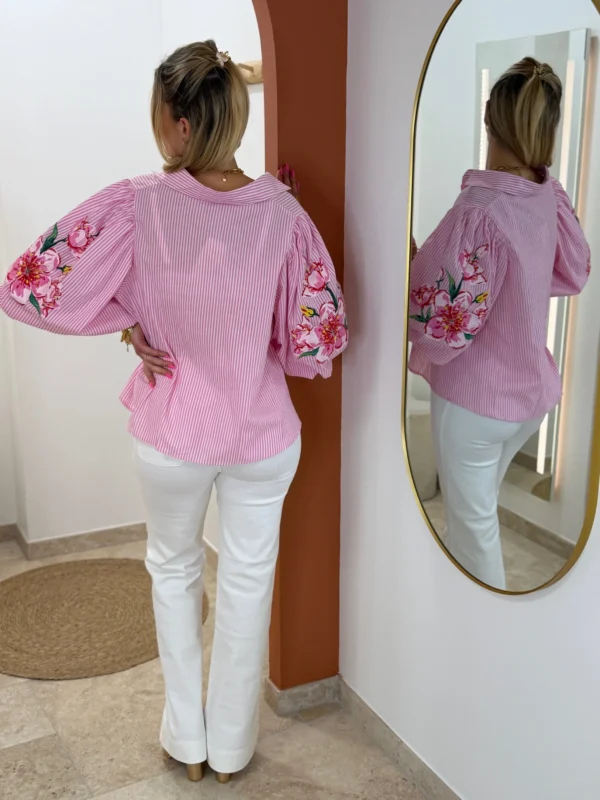 Chemise manches bouffantes femme rayures rose | Dream By C
