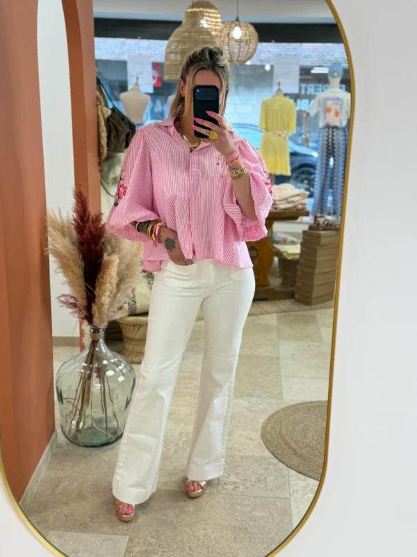 Chemise manches bouffantes femme rayures rose | Dream By C