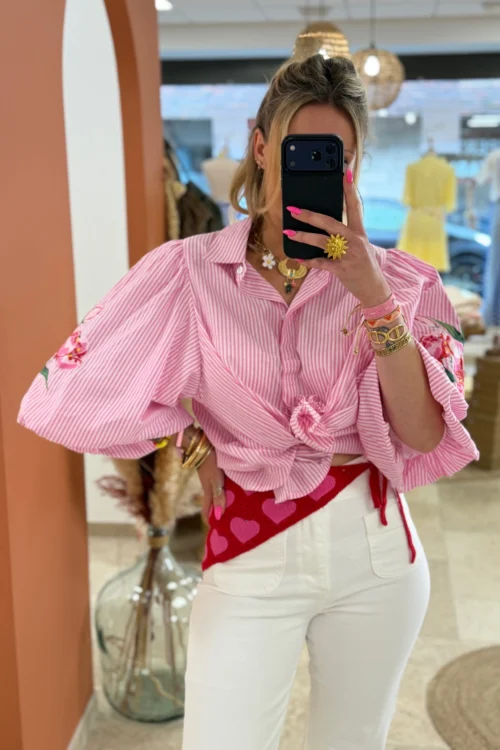 Chemise manches bouffantes femme rayures rose | Dream By C