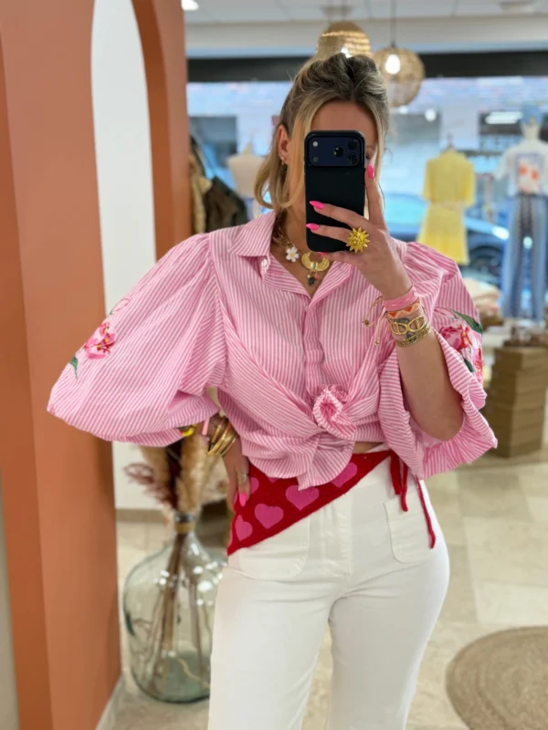 Chemise manches bouffantes femme rayures rose | Dream By C