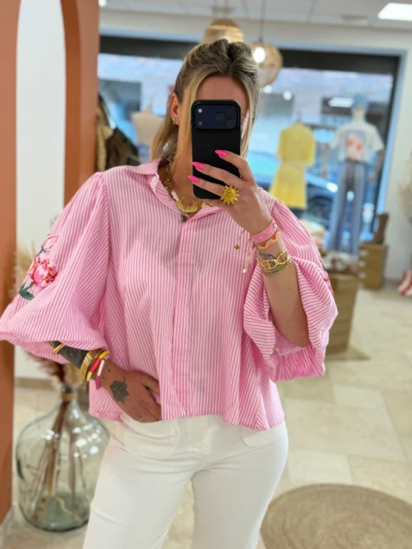 Chemise manches bouffantes femme rayures rose | Dream By C