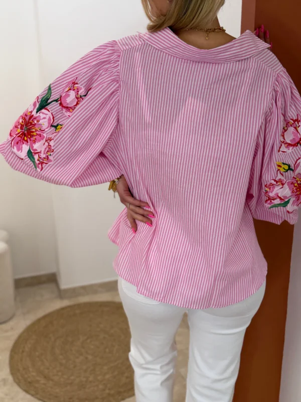 Chemise manches bouffantes femme rayures rose | Dream By C