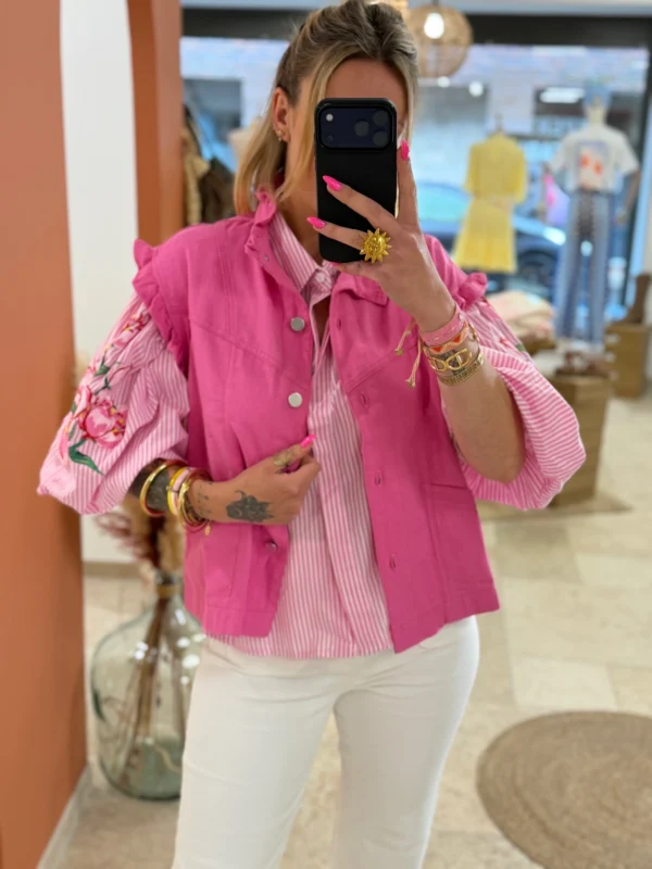 Chemise manches bouffantes femme rayures rose | Dream By C