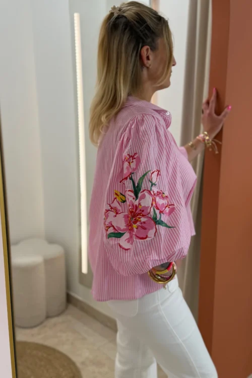 Chemise manches bouffantes femme rayures rose | Dream By C