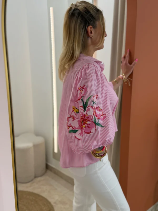 Chemise manches bouffantes femme rayures rose | Dream By C