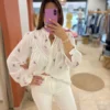 Chemisier fleuri grande taille coton gaze blanc brodé | Dream By C