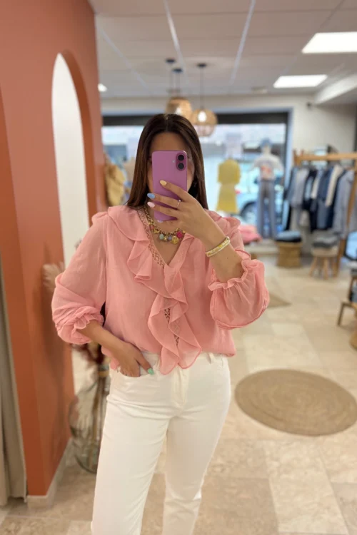 Chemisier fluide femme grande taille vieux rose blanc | Dream By C