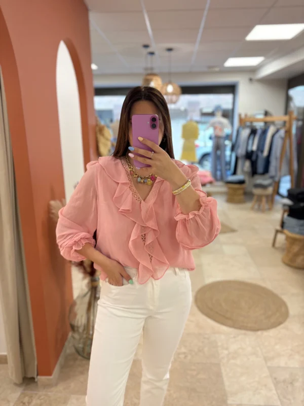 Chemisier fluide femme grande taille vieux rose blanc | Dream By C