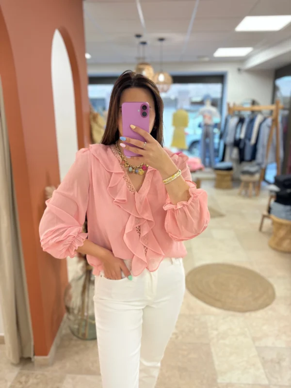 Chemisier fluide femme grande taille vieux rose blanc | Dream By C
