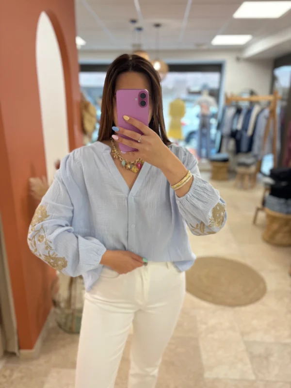 Chemisier grande taille été coton gaze rose bleu | Dream By C