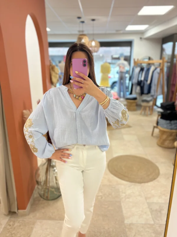 Chemisier grande taille été coton gaze rose bleu | Dream By C